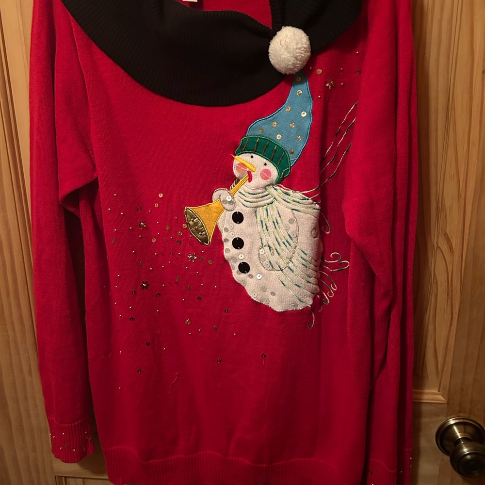 Bright Red Festive Holiday Sweater by Quacker Factory from QVC